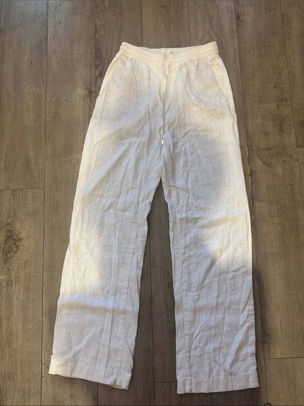 Zara White Linen Drawstring Relaxed Chinos